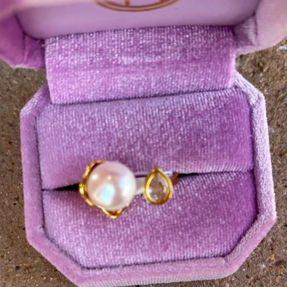 Genuine Pearl and Teardrop Accent Ring